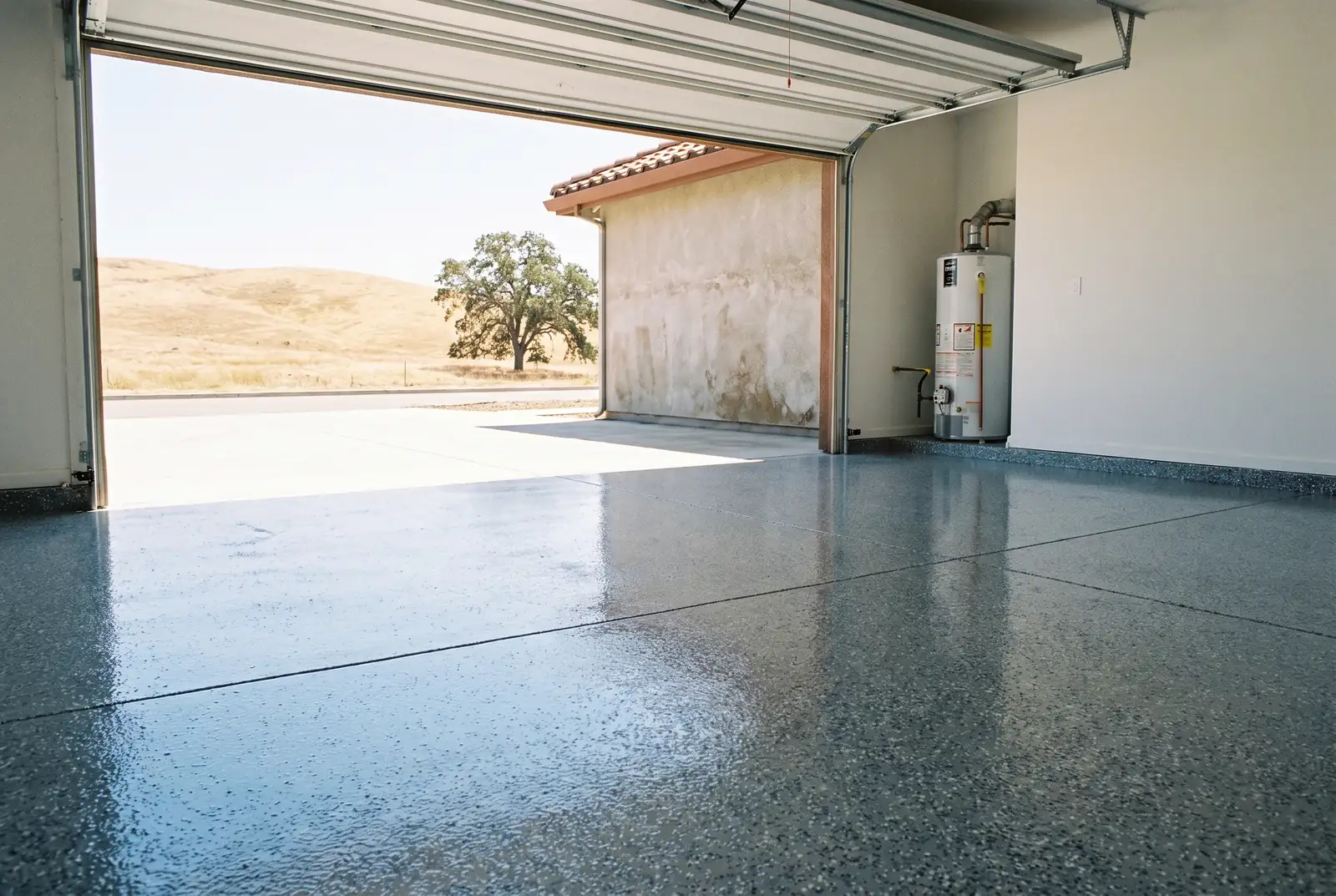 Flake epoxy garage floor with a clear topcoat